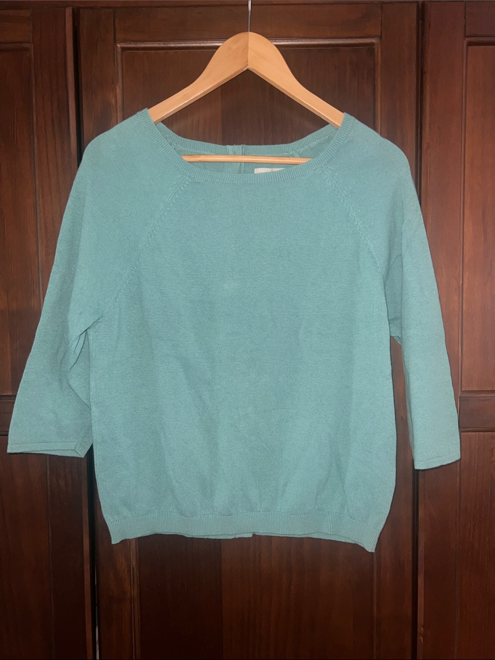 Boden Aqua Green Full Button Back Sweater Cotton Cashmere Blend US 8 UK 12